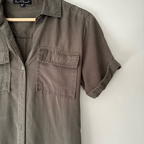 Olive Green Maxi Shirt Dress with Side Slits - Picture 3 of 7